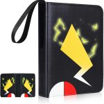 Black Card Binders for Pokemon Cards 4 Pocket - Hold 504 Game Cards with 63 Sleeves, Trading Card Collection Zipper Binder Holder for Kids Gifts